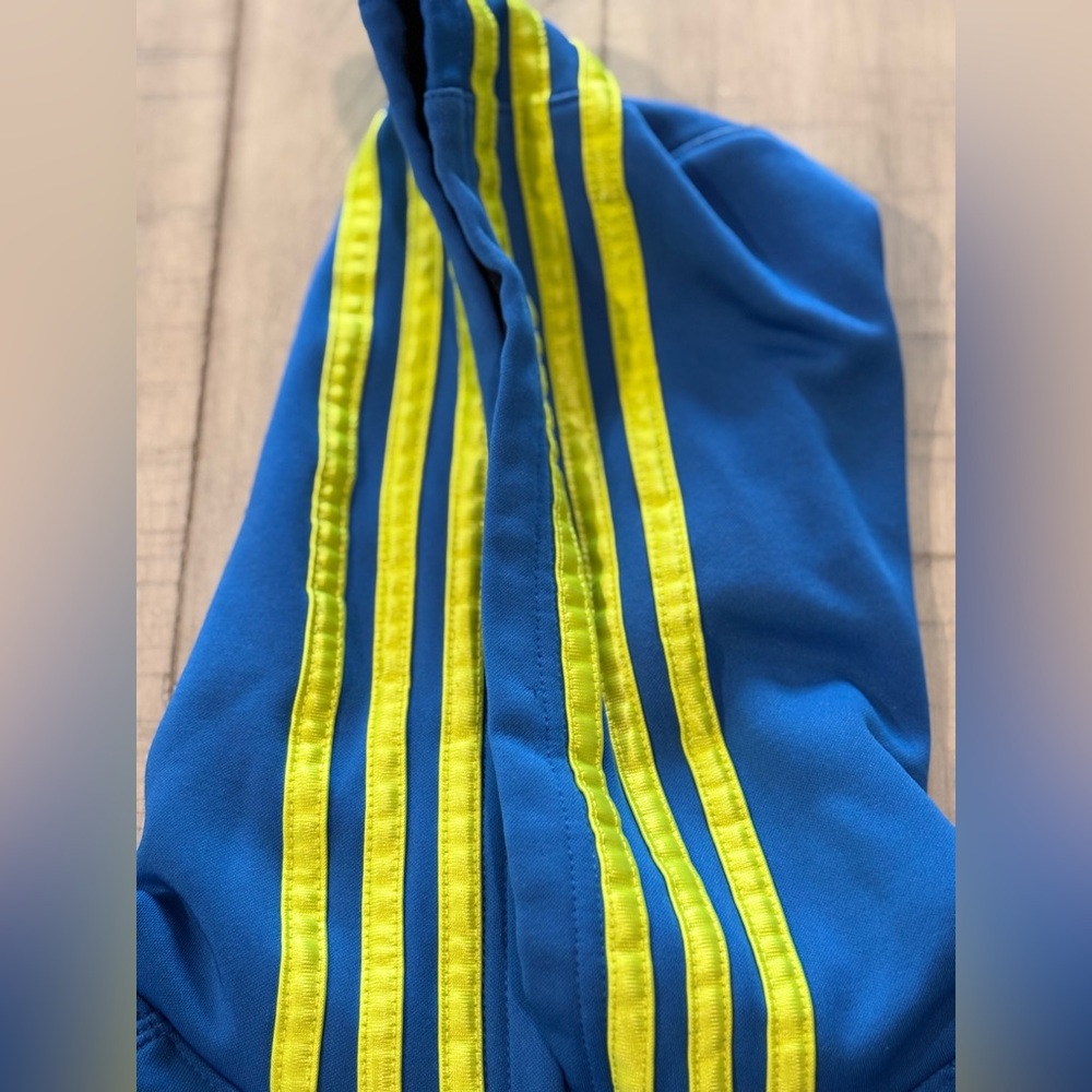 Adidas Kids Blue Hoodie with Yellow Stripes Boys Size 7 - Picture 6 of 8